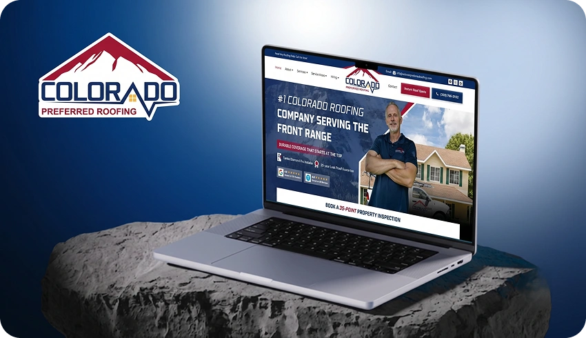 Roofing contractor website shown on laptop and phone