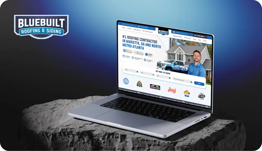 Roofing contractor website shown on laptop and phone