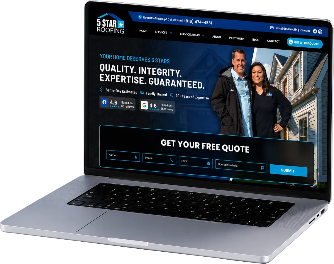 5 Star Roofing website shown on laptop and phone